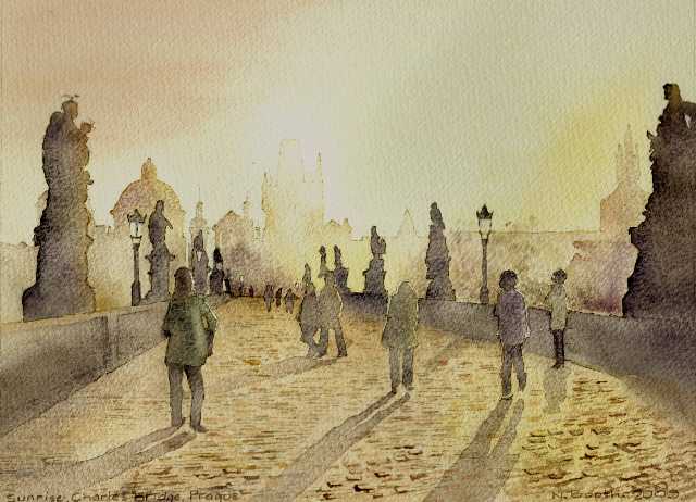 Sunrise, Charles Bridge, Prague, painted 2009