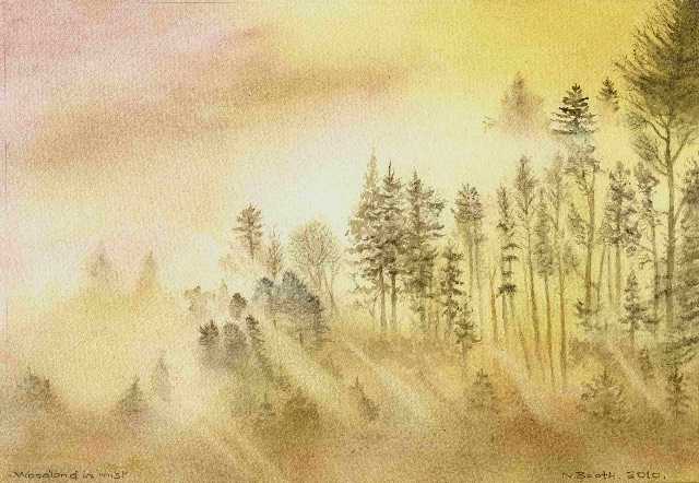 Woodland in mist, painted 2010